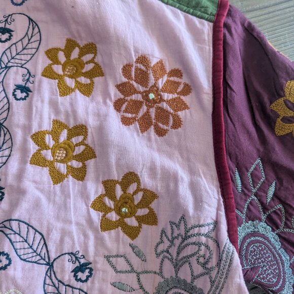 Zara Women's Quilted Patchwork Oversized Embroidered Kimono Jacket Granny M - Picture 6 of 15